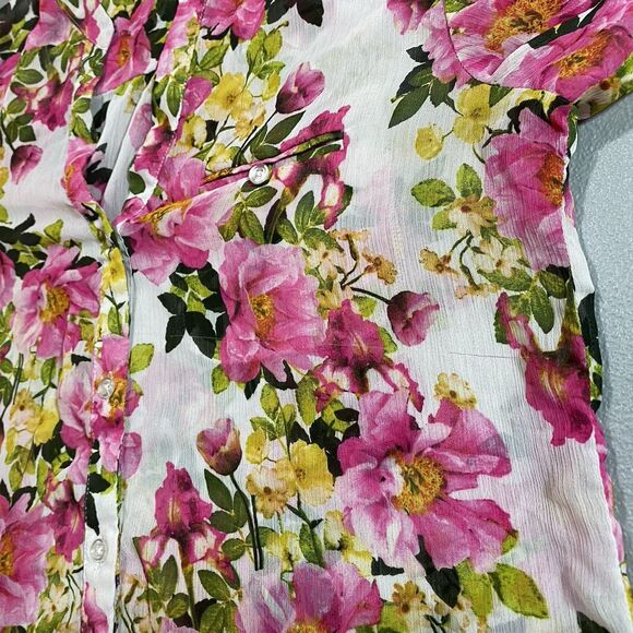 KUT FROM THE KLOTH Sheer Blouse Floral Button Roll Tab Long Sleeve Womens L Pink - Picture 5 of 12